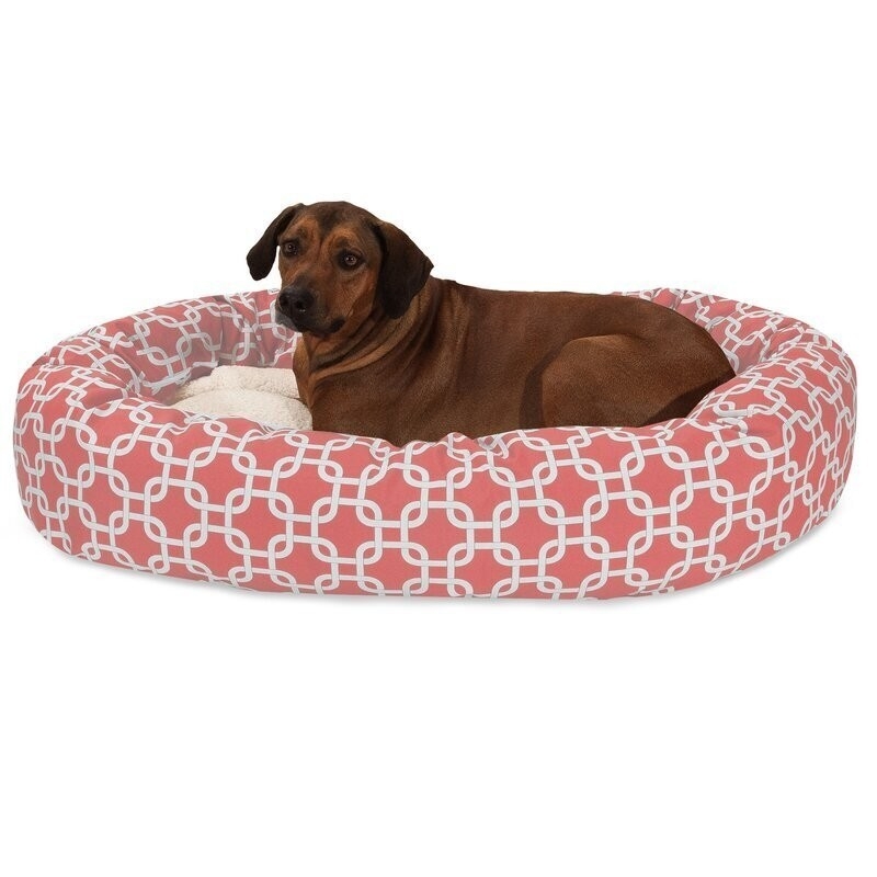 Dog Bed, Coral Geometric Pattern, Interlocking Links Motif