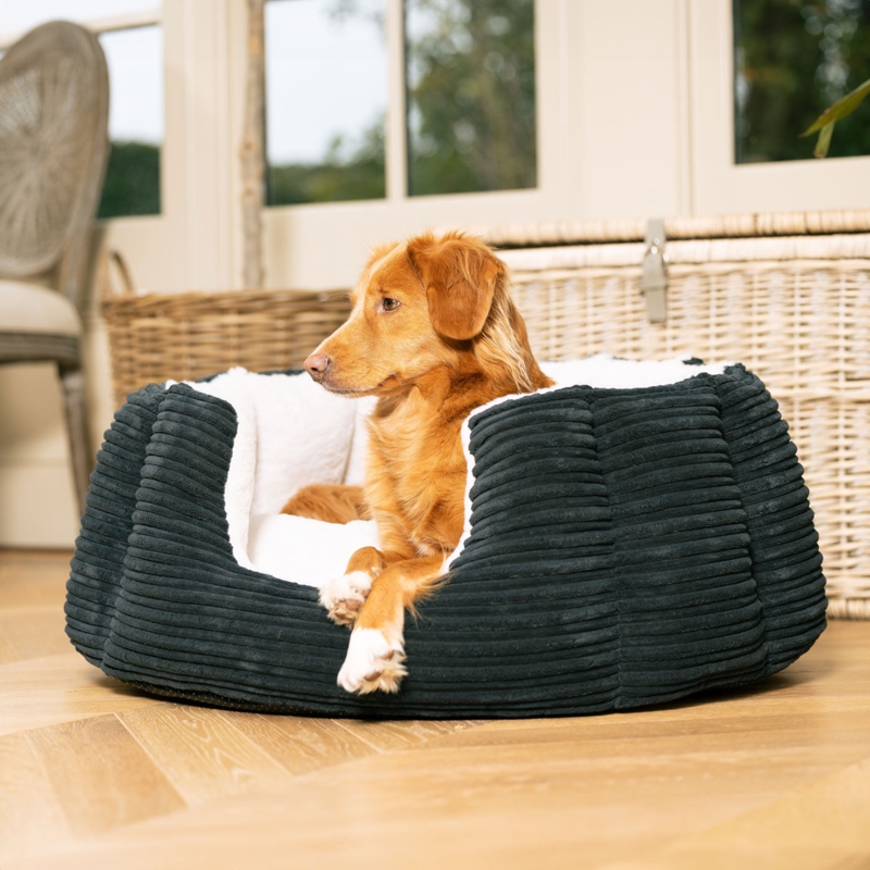 Dog Bed Corduroy Exterior Charcoal Grey High Wall Fleece Interior