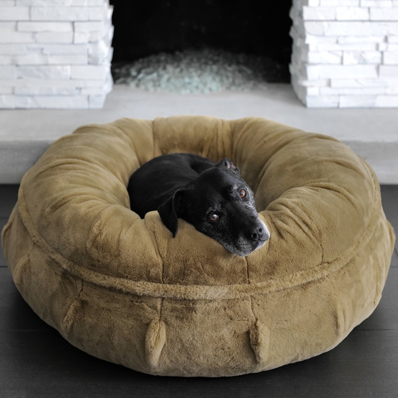 Dog Bed Gathered Pleats Mustard Yellow Donut Shape Luxury Pet Bed