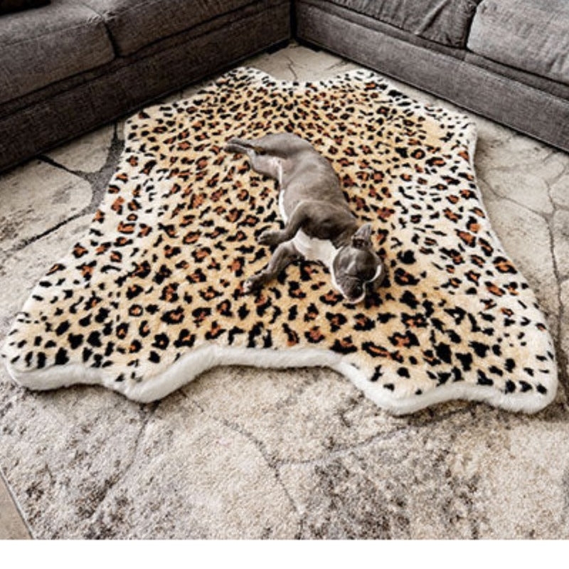Dog Bed Irregular Hide Shape Cheetah Print Memory Foam Contrast Border