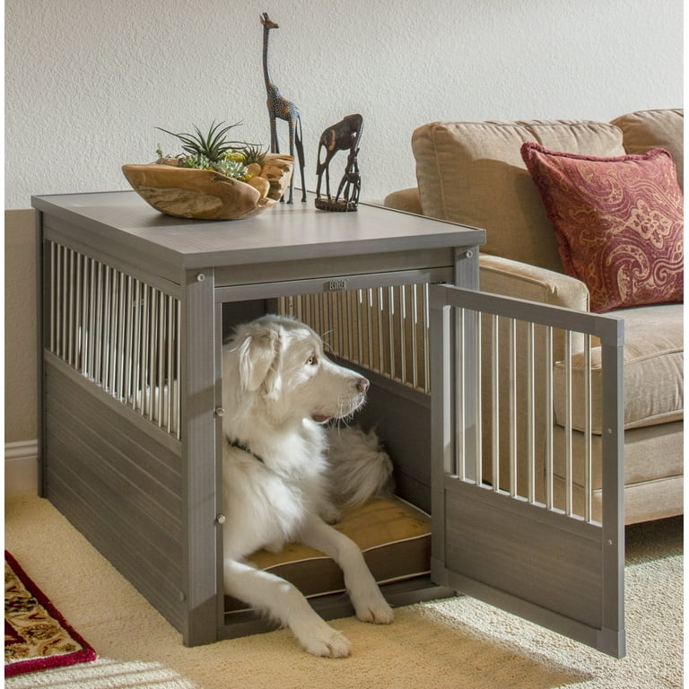 Dog Crate End Table Muted Grey Finish with Sleek Vertical Bars