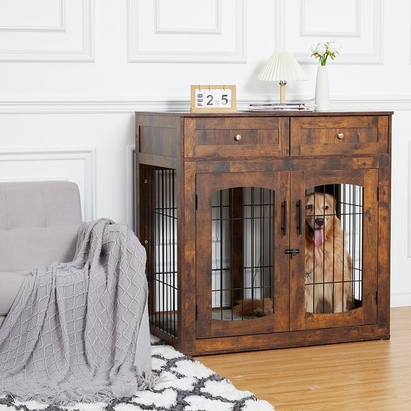 Dog Crate Furniture Arched Doors, Rustic Storage Table Two Drawers