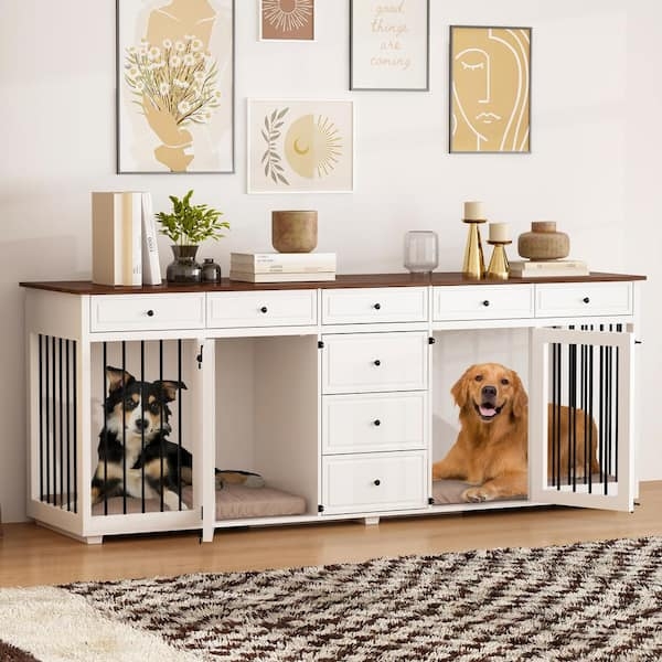 Dog Crate Furniture Eight Drawers, White Large Storage Cabinet Kennel