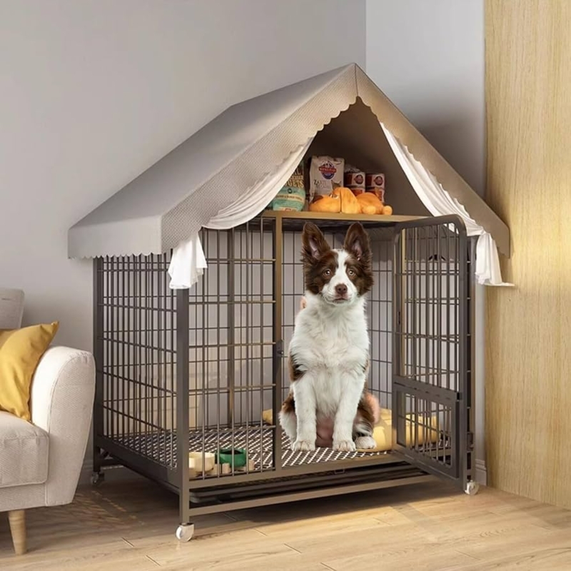 Dog Crate Scalloped Trim Canopy, Decorative Indoor Pet House Storage