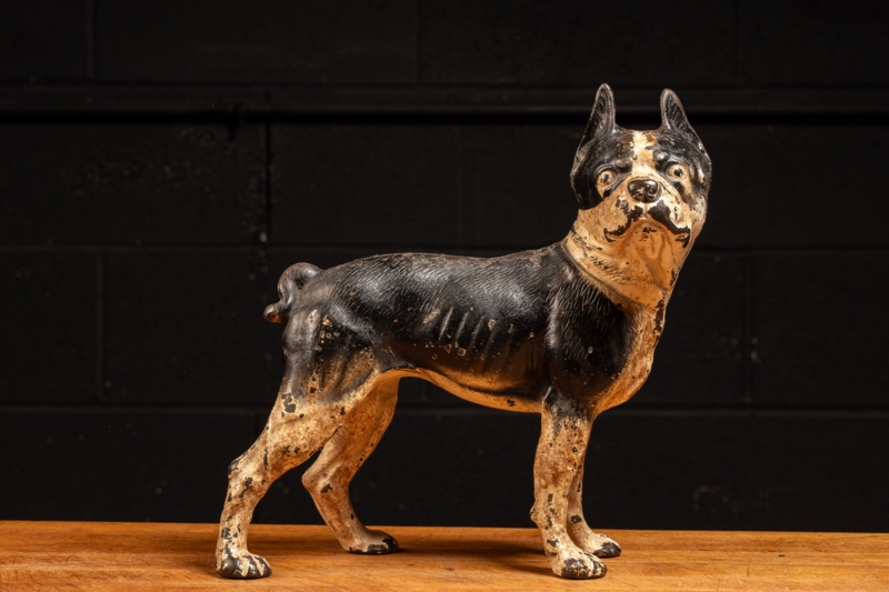 Dog Doorstop Boston Terrier Form Distressed Paint Industrial
