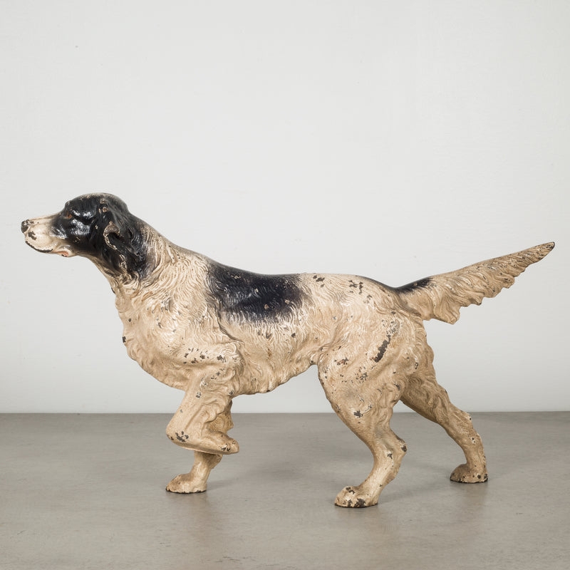 Dog Doorstop Cast Iron Pointer Pose Distressed Off White