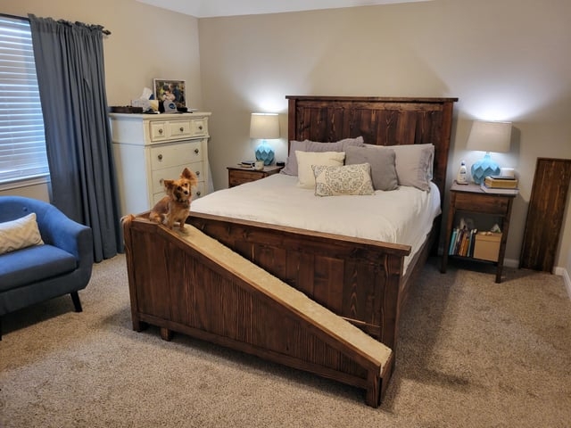 Dog Ramp Integrated Ramp Dark Walnut Rustic Bed With Pet Ramp Wood