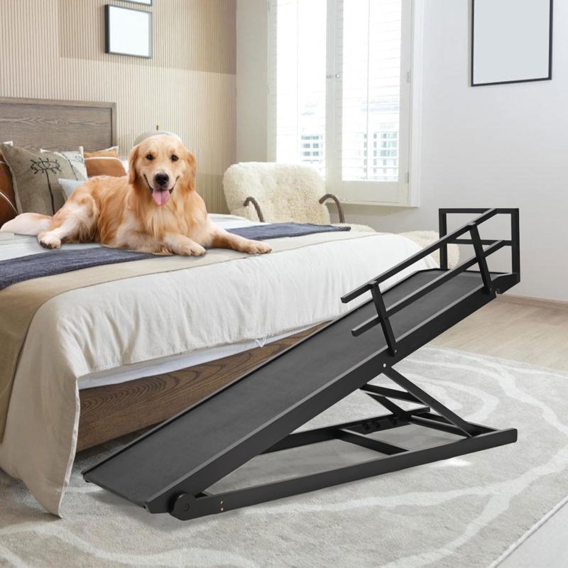Dog Ramp Matte Black Finish Adjustable Metal Folding Safety Side Rails