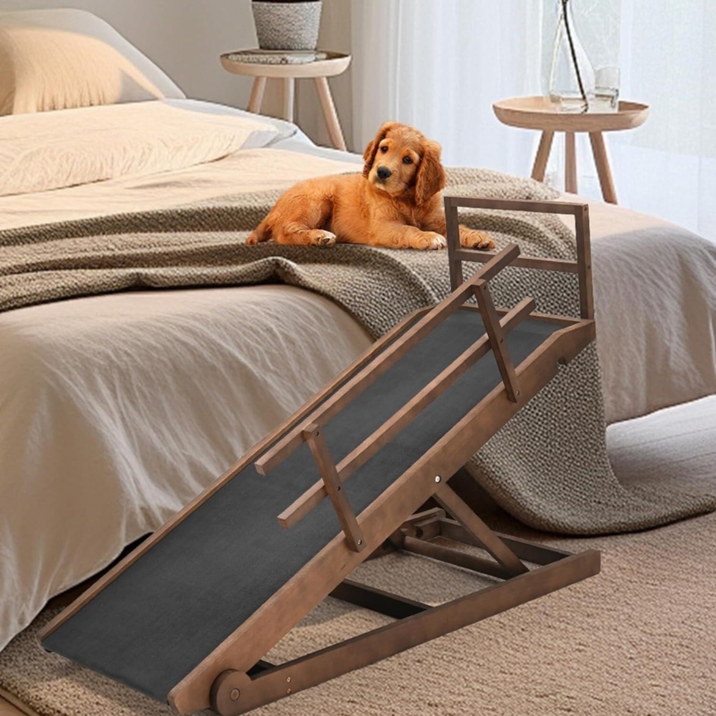Dog Ramp Transitional Modern Walnut Brown Adjustable Rails