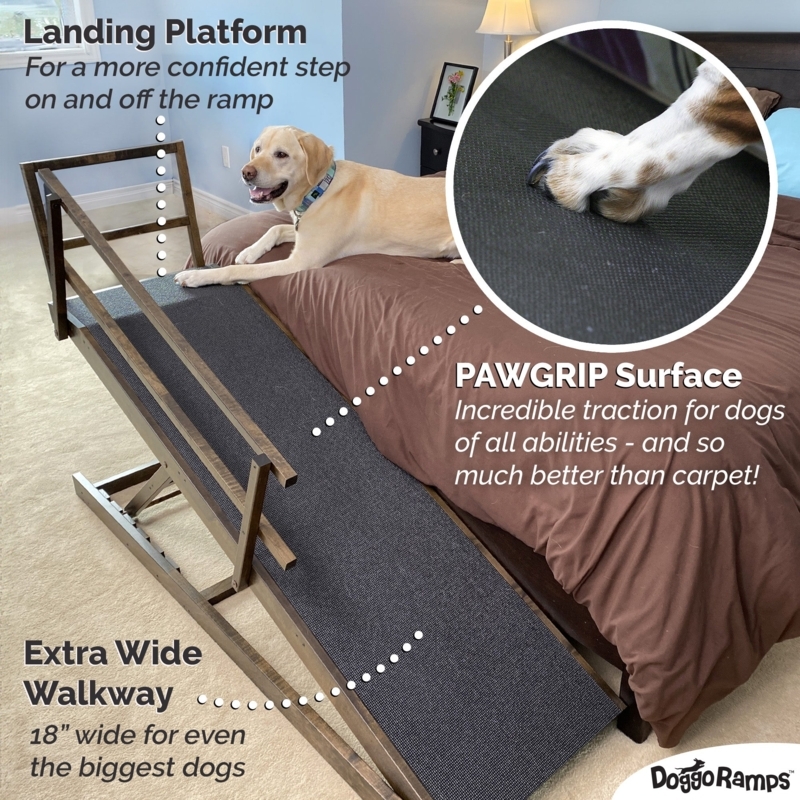 Dog Ramp Wide 18 Inch Walkway Walnut Finish Pawgrip