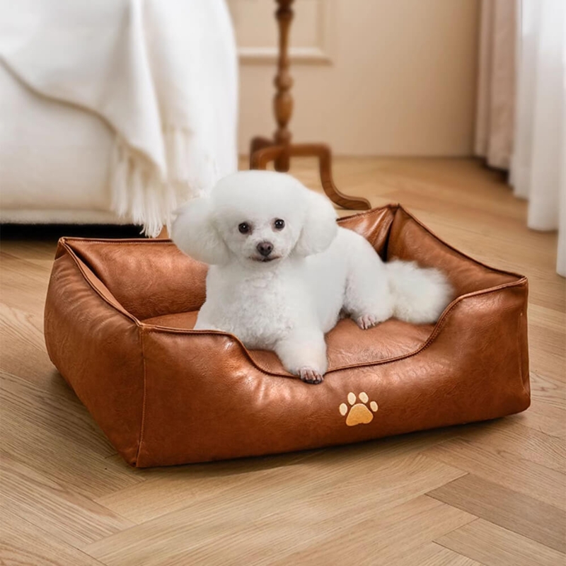 Dog Sofa Bed with Lowered Entry and Paw Emblem Detail