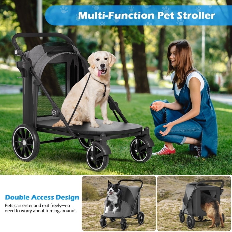 Dog Stroller Double Access Doors Charcoal Grey Platform