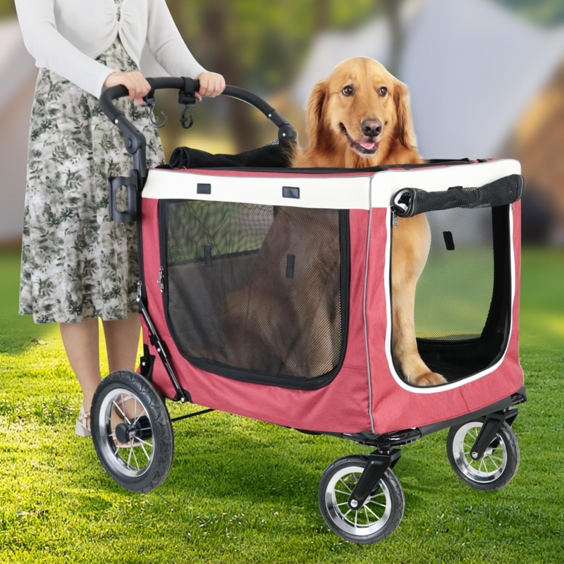 Dog Stroller Dusty Red Roll Up Entry All Terrain Wagon