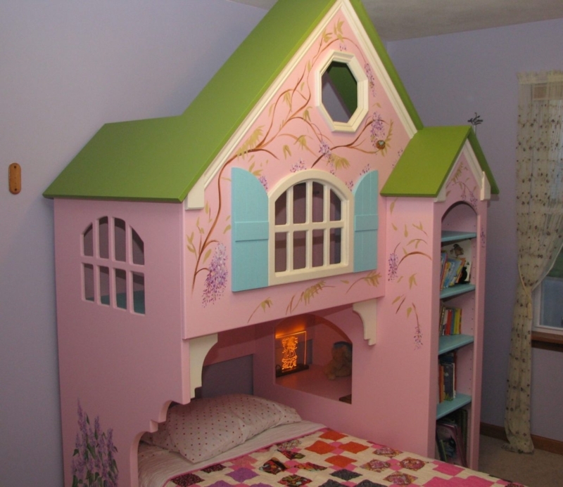 Dollhouse Bed with Hand-Painted Murals and Loft Nook