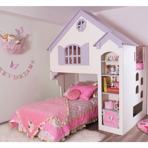 Dollhouse Bed with Octagon Window and Two-Tone Finish