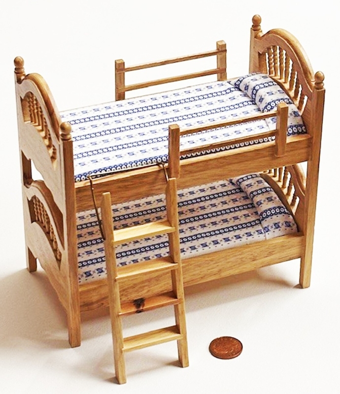 Dollhouse Bunk Bed 1:12 Scale with Removable Ladder