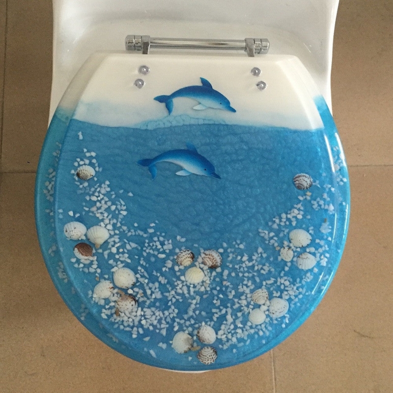 Dolphin Decorative Toilet Seat: Gradient Resin Ocean Scene.