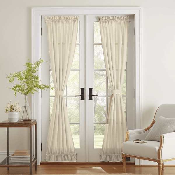 Door Curtain Hourglass Silhouette Gathered Rod Pocket Cream White