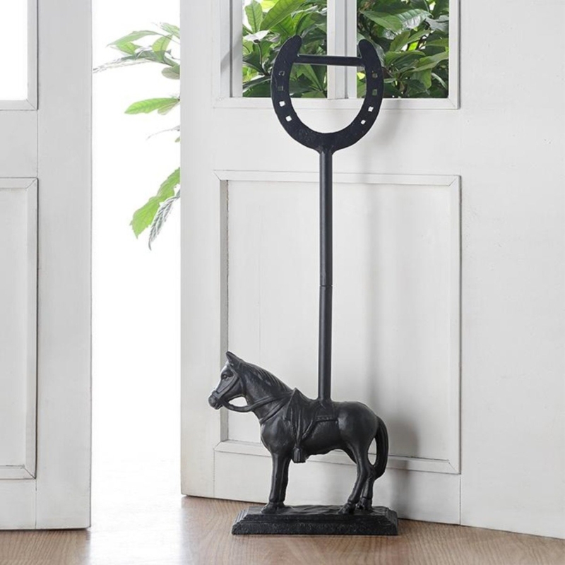 Door Porter Matte Black Horse Figurine Tall Rod Equestrian Decor