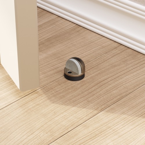 Door Stop Antique Brass Finish Eclipse Dome Shape Floor Mount