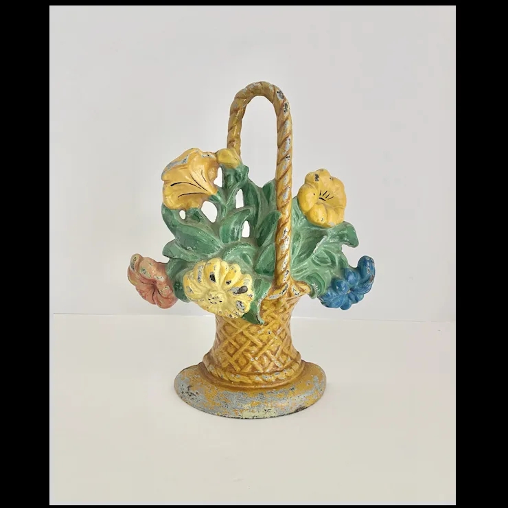Door Stop Floral Relief Basket Weave Base Distressed Paint