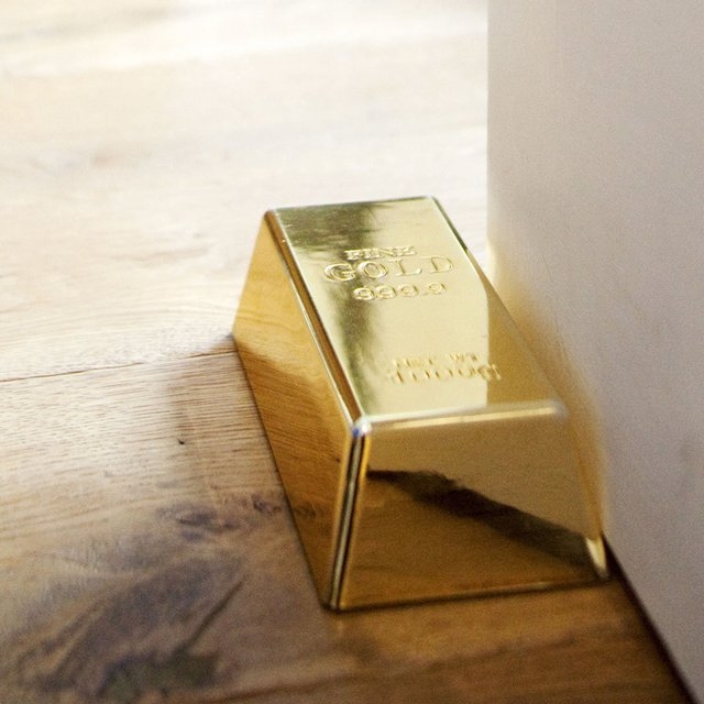 Door Stop Gold Bar Design Polished Finish Embossed Text Glam Decor