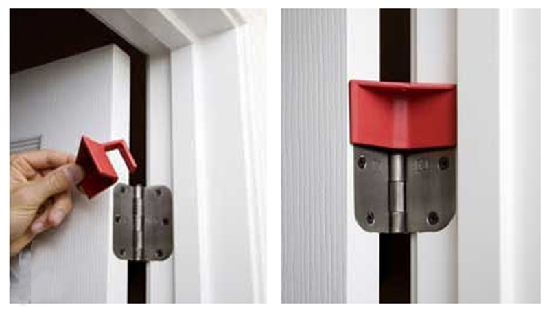 Door Stop, Portable Hinge Mounted Vibrant Red Hook Shape