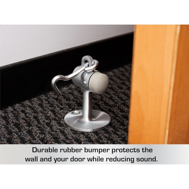 Door Stop Satin Chrome Floor Mount with Integrated Hook and Eyelet