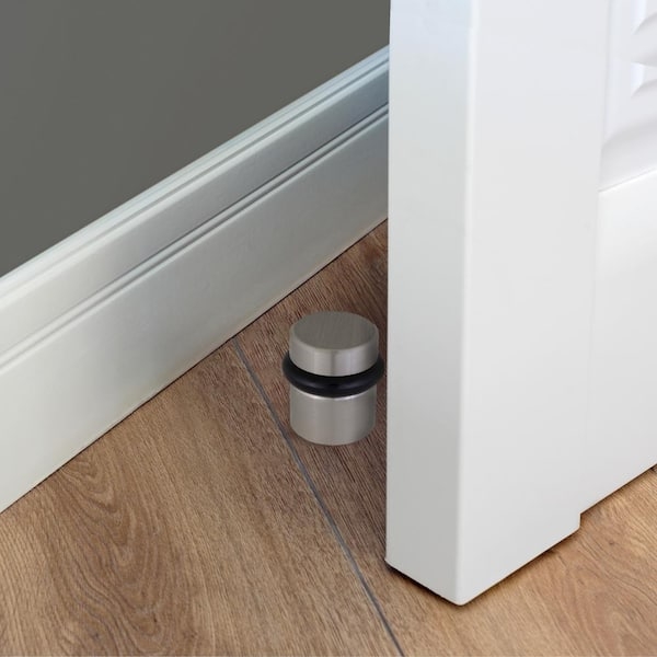 Door Stop Satin Nickel Cylindrical Floor Bumper Minimalist Design