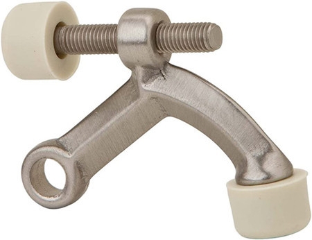 Door Stop, Satin Nickel Hinge Pin Curved Arm Adjustable Screw