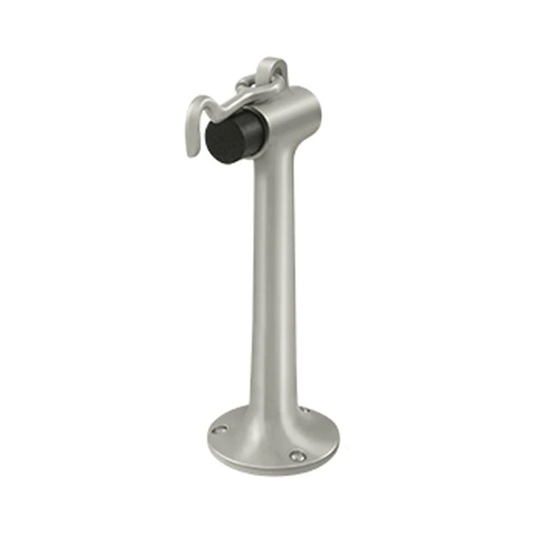 Door Stop Tapered Pillar with Hook and Eye Brushed Silver Floor Mount