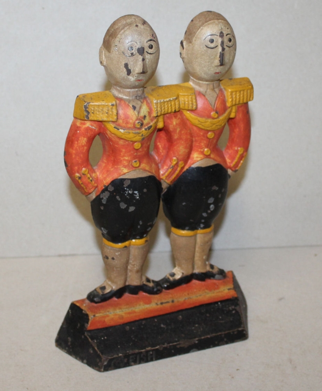 Door Stop Twin Soldier Motif Distressed Poppy Red Paint
