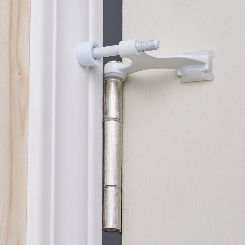 Door Stop, White Finish Hinge Pin Mount Adjustable Screw