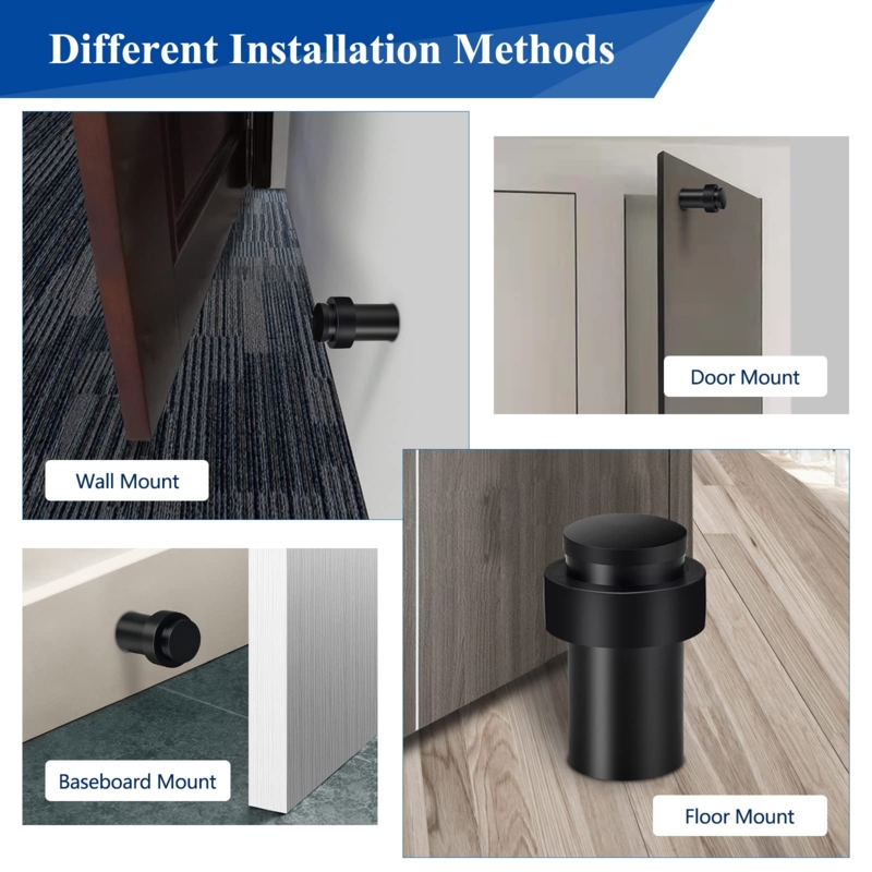 Door Stopper Cylindrical Matte Black Versatile Mounting Rubber Bumper