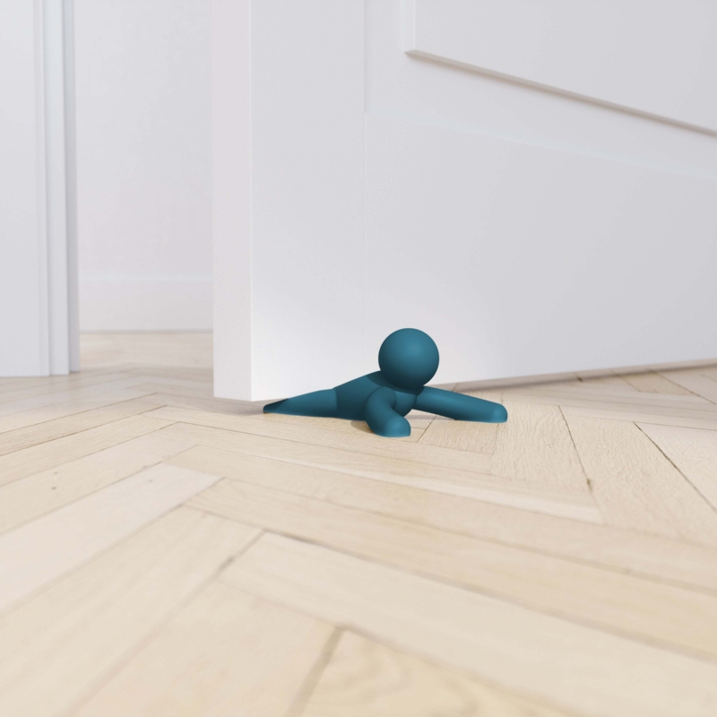 Door Stopper Human Figurine Teal Blue Matte Rubber Modern Design