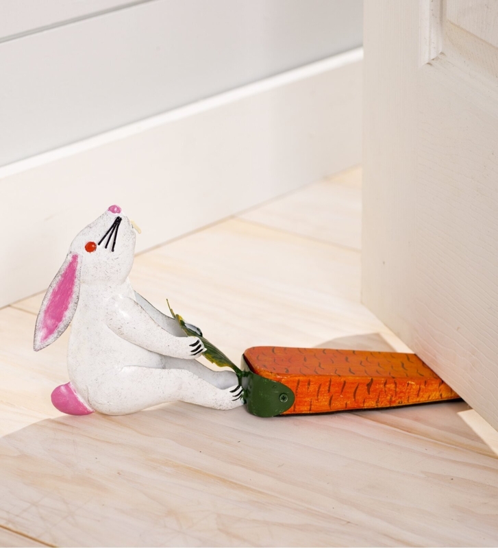 Door Stopper Rabbit Shape Carrot Wedge Painted Metal Cottagecore