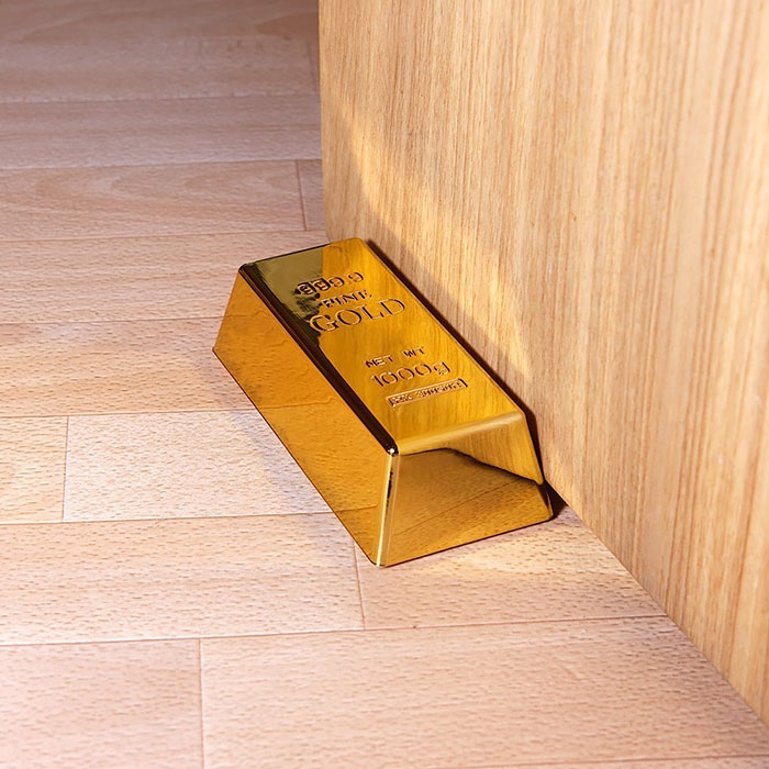 Door Wedge Gold Bar Shape Reflective Finish Engraved Bullion Metallic