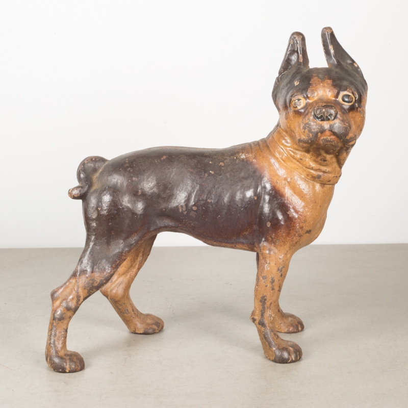 Doorstop Boston Terrier Form Distressed Patina Cast Iron