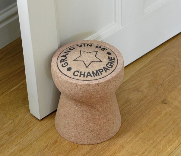 Doorstop Champagne Cork Shape Printed Typography Cork Like Star Motif