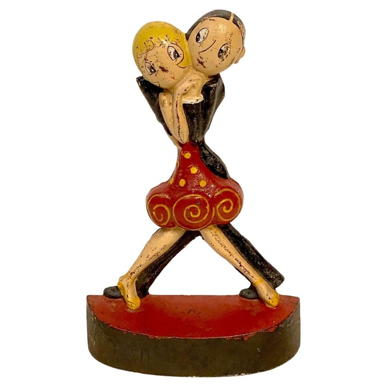 Doorstop Charleston Dancers Polka Dot Dress Distressed Art Deco