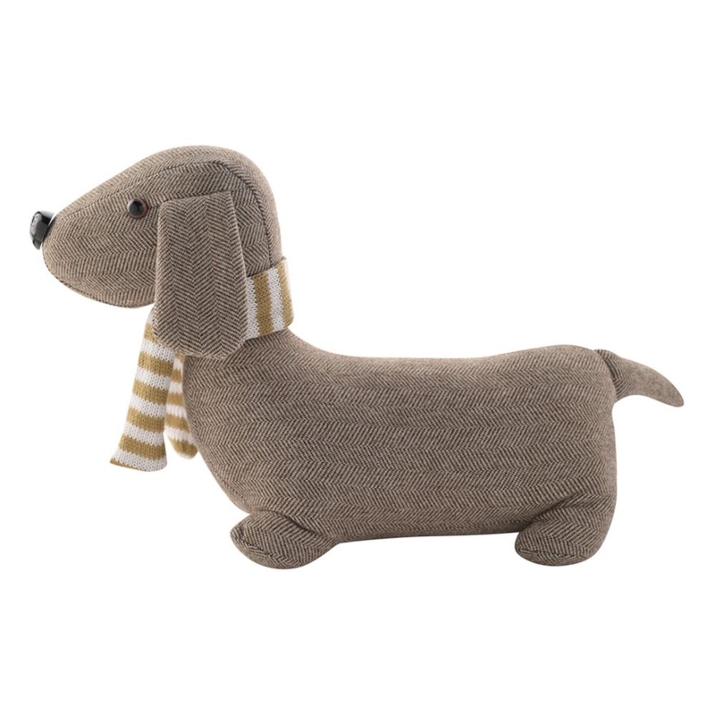Doorstop in Brown Herringbone Fabric with Mustard Scarf
