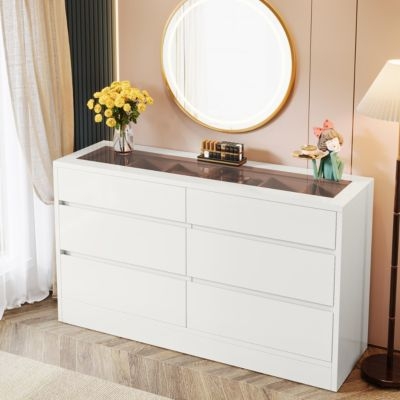 Double Dresser Bright White Glass Top Jewelry Display Recessed Pulls
