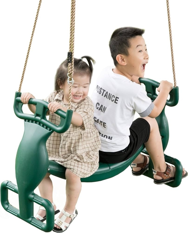 Double Glider Swing with Rope Suspension in Matte Forest Green Plastic