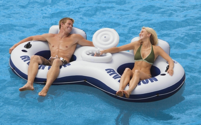 Double Pool Float Mesh Bottom Integrated Cooler White And Navy Tube