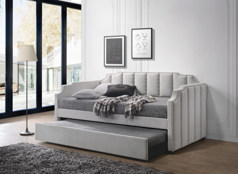 Dove Grey Velvet Daybed with Channel Tufting Details