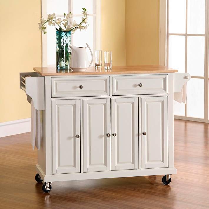 Dover 52" Wide Cutting Board Top White Kitchen Island or Bar Cart