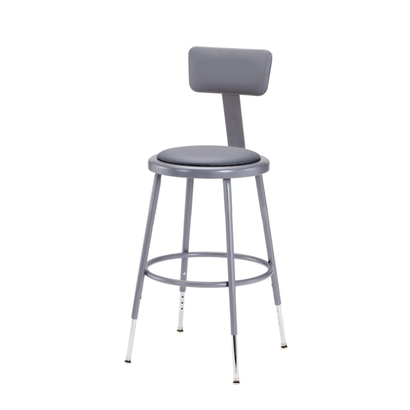 Drafting Stool Industrial Gray Steel Vinyl Padded Seat Padded Backrest