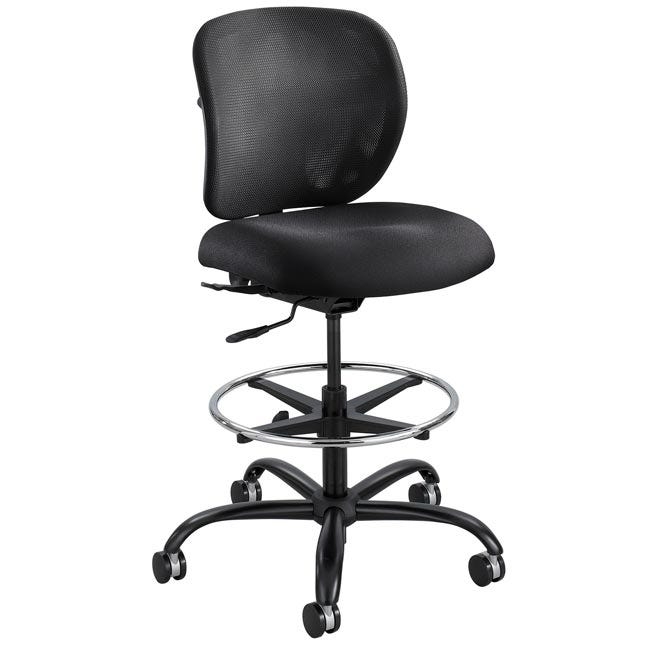 Drafting Stool Modern Industrial Mesh Back Upholstered Seat Heavy Duty Base