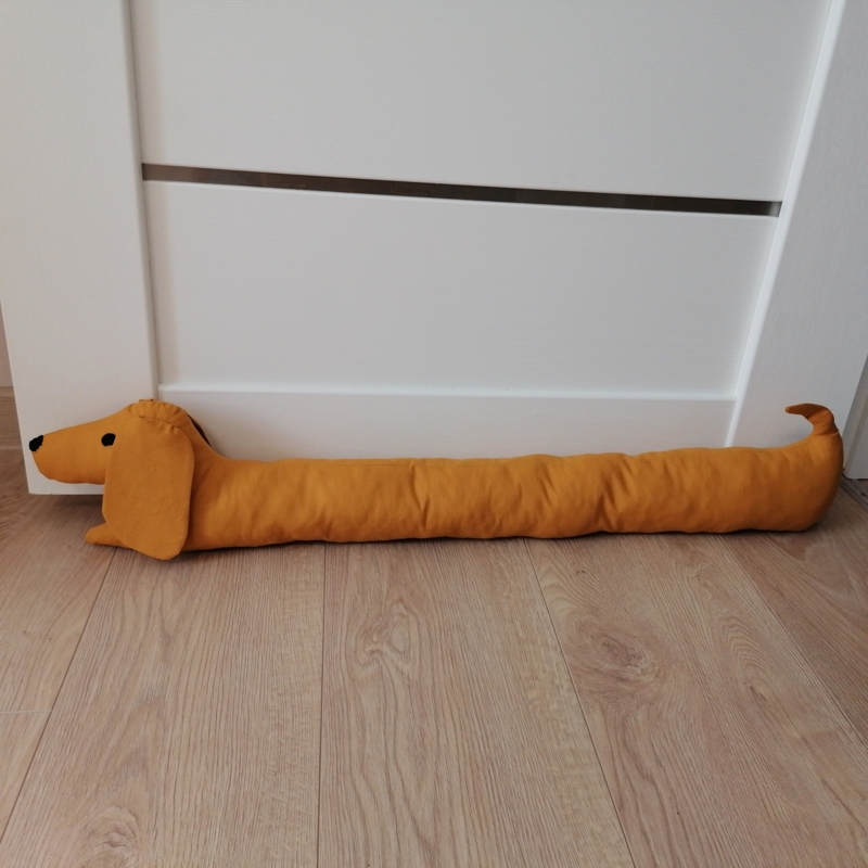 Draught Stopper in Ochre Yellow Fabric, Elongated Body