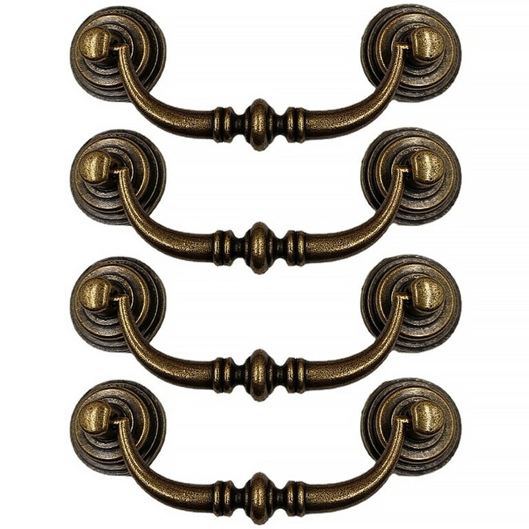 Drawer Pull Antique Brass Bail with Turned Center